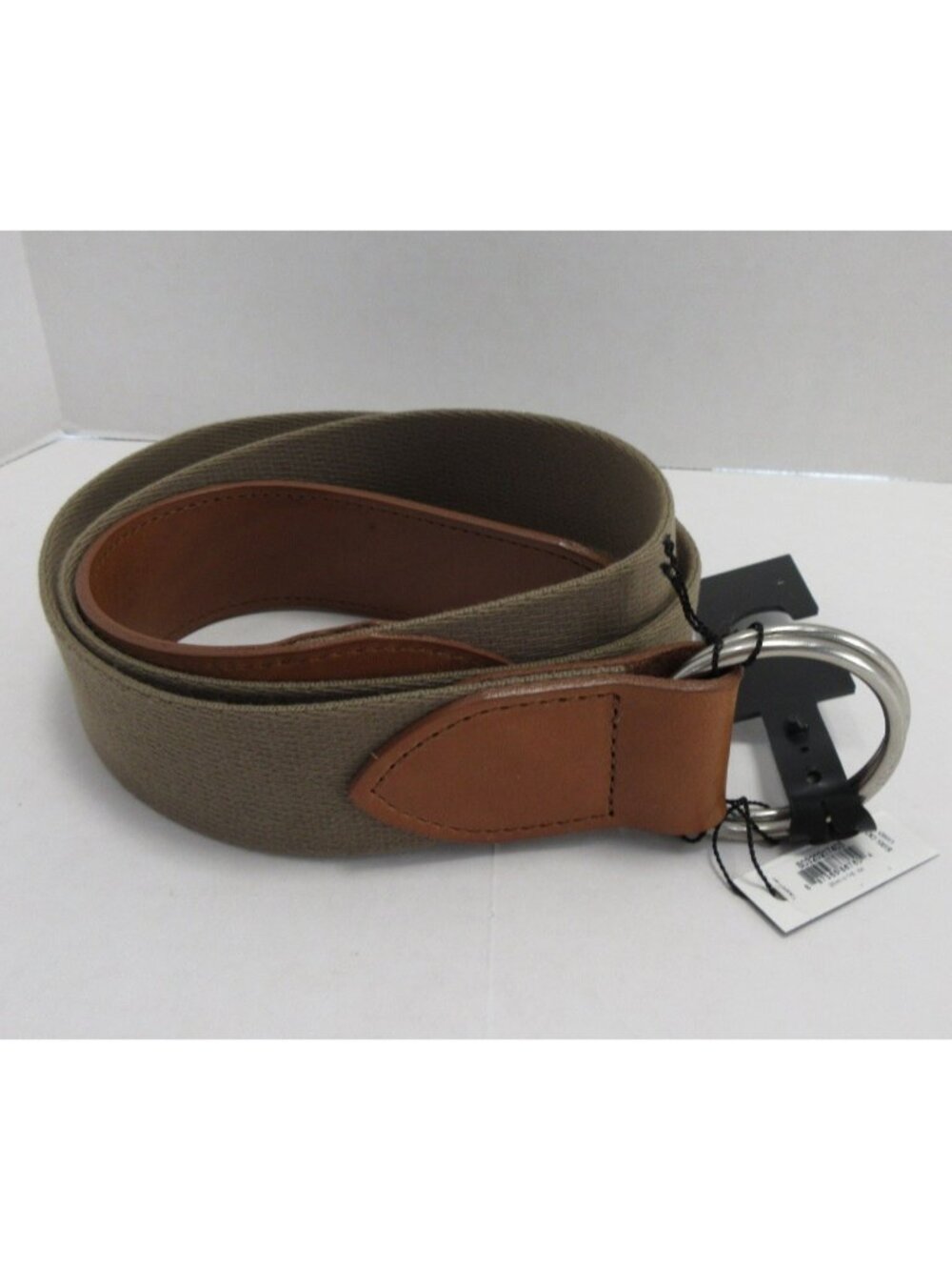 Shinola Belt Large Geen Canvas Leather Double O-Ring Buckle USA NEW